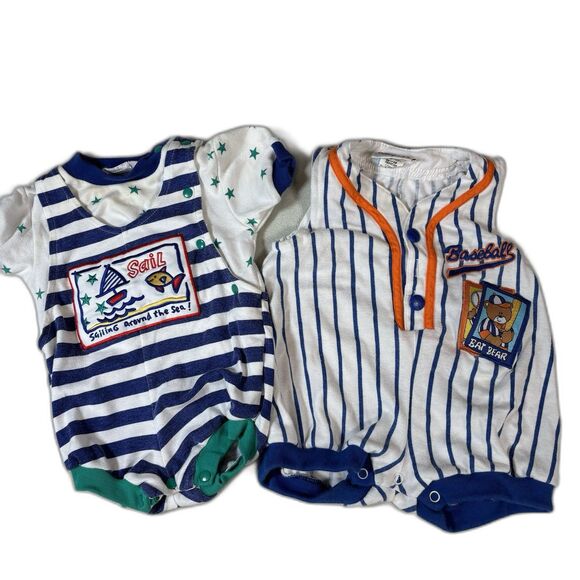 Vintage Baby Toddler Boys Clothing Lot of Overalls Size 3-9 Months Baseball - Picture 1 of 7